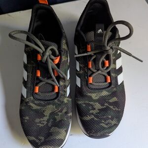 Adidas Green Camouflage Sneakers with Orange Highlights